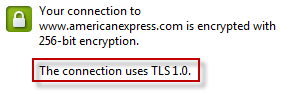 The TLS version displayed on American Express' certificate