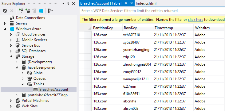azure tables query with timestamp