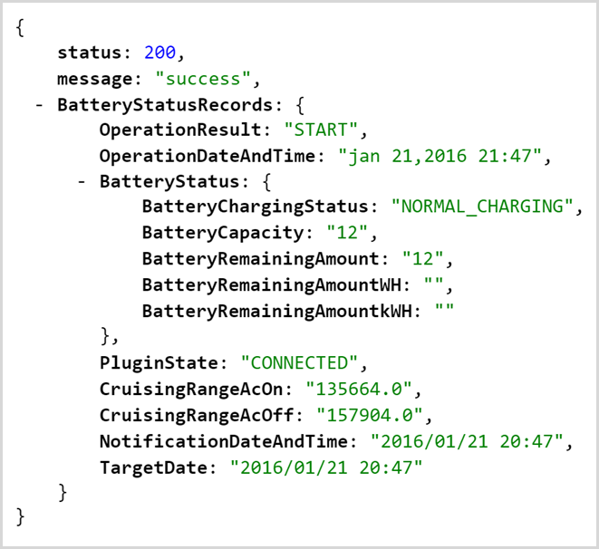 JSON response showing the status of Jan's battery