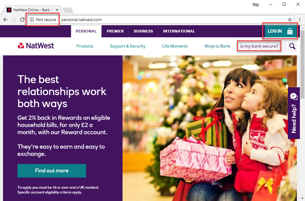 Insecure NatWest Landing Page