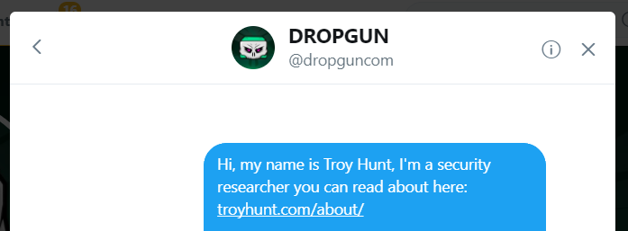 Dropgun Twitter DM